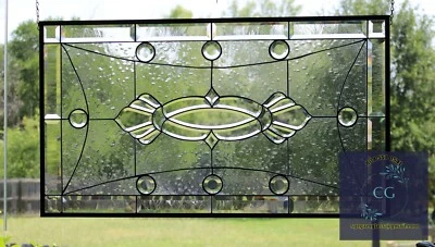 Stained Glass Window, Hanging Panel, Clear seedy art glass, leaded glass - Image 1 of 4