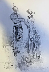 1914 Magazine Illustration Colonial Woman & Native American by H C Christy - Picture 1 of 2