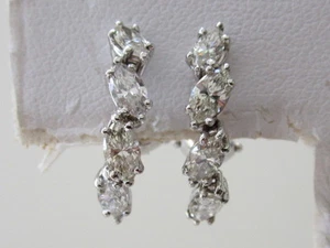 Elegant 14k. White Gold Marquise Diamond Clip Earrings, New - Picture 1 of 10