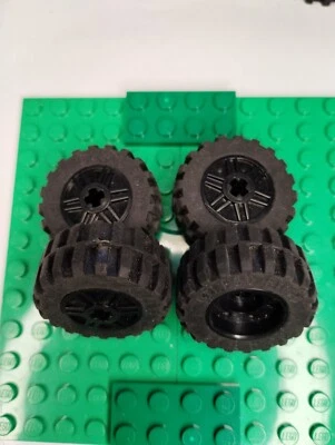 LEGO Lot/Set of 4 Car/Truck/Vehicle Wheels - Black Rim/Black Tire - 30.4 x 14 - Image 1 of 2