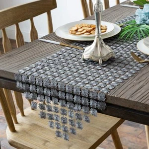 Dustproof Table Runner Mesh Tablecloth Cover Wedding Home Decor Glitter Grey AU - Picture 1 of 6