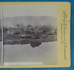 1889 Stereoview Photo USA The Johnstown Great Flood PA Pennsylvania Distant View - Picture 1 of 3