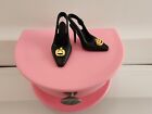 HANDMADE FOR BARBIE DOLL BLACK HIGH HEELS SHOES WITH GOLDEN ALLOY PUMPKIN CHARM