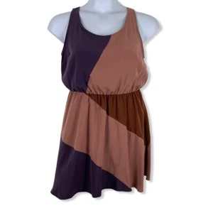 Medium Dress Fit Flare Babydoll Mini Colorblock Open Tie Back Pink Orange Purple - Picture 1 of 4