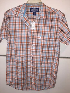 NWT AEROPOSTALE Authentic Fit SMALL Short Sleeve Shirt Orange,Brown, White, Aqua - Picture 1 of 2