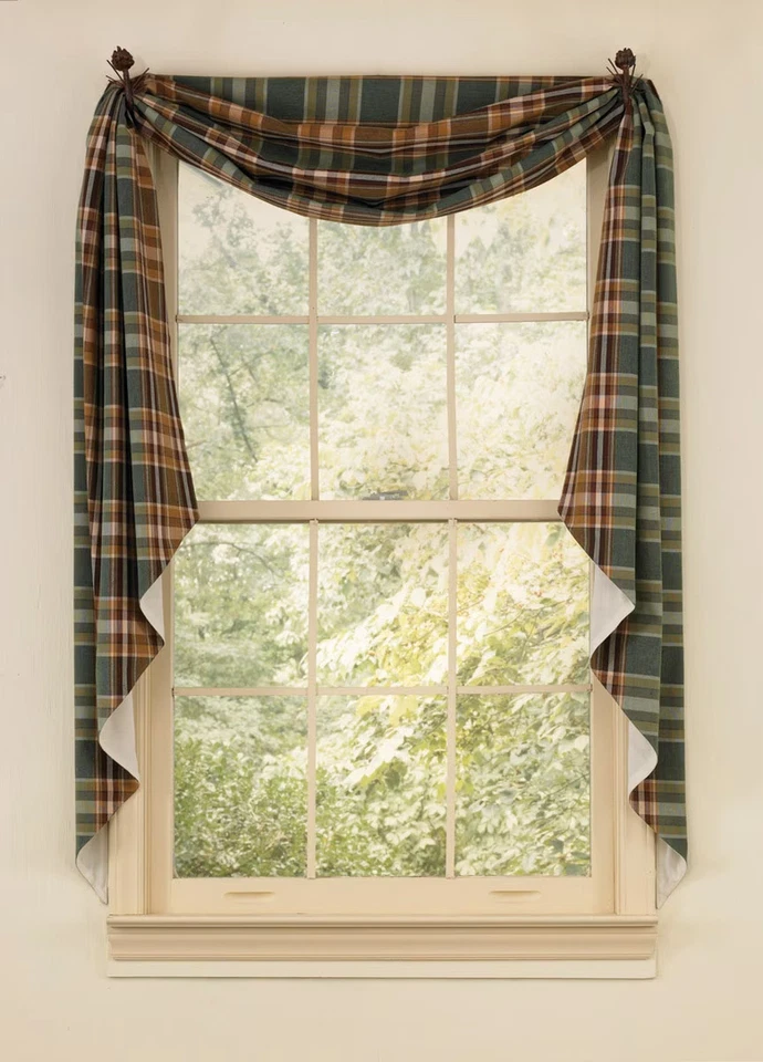 WOOD RIVER PLAID FISHTAIL SWAG CURTAIN, 145X25", NEW IN PKG, FREE SHIPPING - Image 1 of 1