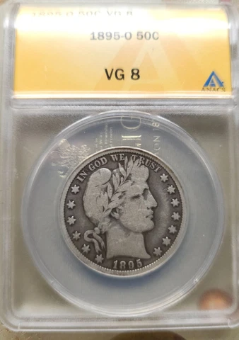 1895 O Barber Half Dollar 50¢ Silver Coin ANACS VG8 Cover