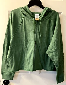 NWT Victoria's Secret PINK- Summer Lounge Cotton Zip-Up Hoodie, Green, Large - Picture 1 of 9