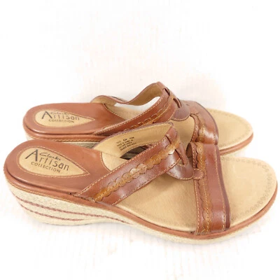 Sandalia de cuña Clarks Artisan para mujer talla 8,5 informal punta abierta 73532 marrón Foto 1 de 4