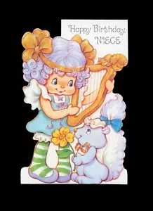 Tarjeta de cumpleaños de ángel vintage Strawberry Shortcake muy rara en relieve y troquelada - Imagen 1 de 3