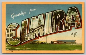 Postcard: Greetings from Elmira NY, Linen, Unposted - Picture 1 of 2