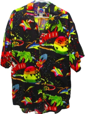 Camisa Hawaiana Planet Hollywood, S/S, XL, Negra con Logotipos de Planet Hollywood Foto 1 de 4