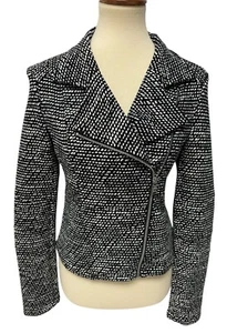Express women'S jacket collared asymmetrical zip black white size S/P - Picture 1 of 11