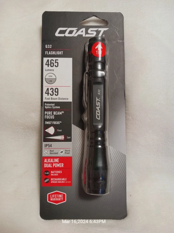 Coast G32 Pocket LED Light Flashlight 355 Lumens 2xaa Batteries Included