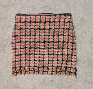 MARC CAIN Size N5 beige orange pink houndstooth print tweed fringe hem skirt - Picture 1 of 10