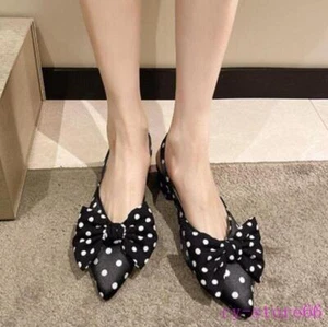 Women Party Sandals Bowknot Low Heels Ladies Pointed Toe Shoes SlingbacksFashion - Picture 1 of 12