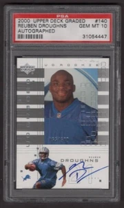 2000 Rueben Droughns PSA 10 RC Auto LIONS BRONCOS BROWNS GIANTS *CARD IS GRADED* - Picture 1 of 2