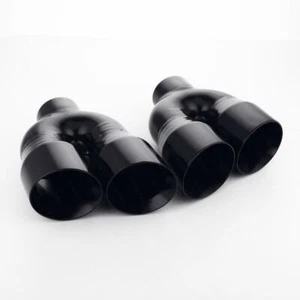 Pair Stainless Steel Exhaust Tips Black 3" In Quad 4" Out Double Wall Angle Cut - Picture 1 of 7