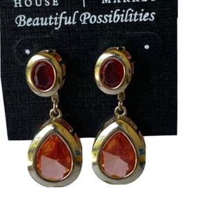 White House Black Market Gold Tone 2 In One Dangle Earrings Coral Gem NEW $35 - Picture 1 of 7