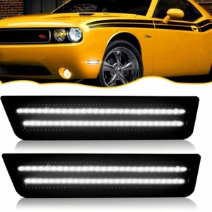 For Dodge 2008-2014 Front Challenger Bumper Side Marker Lamps Lights Smoked Lens - Picture 1 of 12