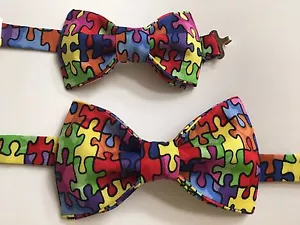 Custom Men's & Kids Puzzle Autism Bow Tie Pre-tied Adjustable Handmade Colorful - Picture 1 of 9