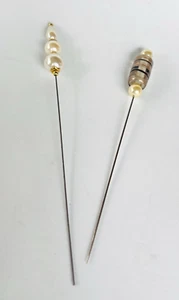 Vintage Lot of 2 Beaded Hat Pins Faux Pearl Hatpin 5''-6'' Long ( B2) - Picture 1 of 3
