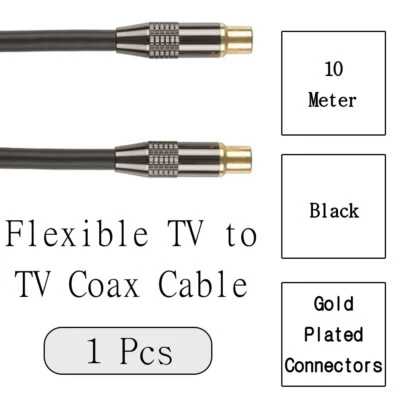 10m Black flexible gold plated connectors Concord Flexible TV to TV Coax Cable - image 1 of 2