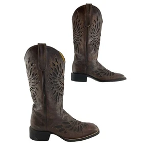 Damen Cavender's braun Leder Glitzer Engelsflügel Westernstiefel Größe 8,5 B - Bild 1 von 7