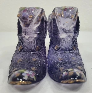 Pair (2) Fenton 95th Anniv Hand Painted Grapes Purple Glass Heel Signed V. Cline - Picture 1 of 15