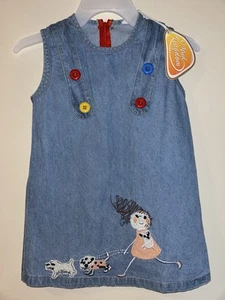 NWT Mud Kingdom Little Girls Denim Dress Embroidered Walking Dogs Size 110 5/6 - Picture 1 of 4