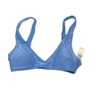 Aerie Bikini Top Womens Size XS Scoop Blue Ribbed NWT Removable Pads - Picture 1 of 6