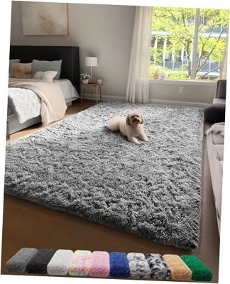  Upgrade 4x6 Rugs for Bedroom, Grey, Fluffy Shaggy Soft Area Rug, Gray Non  - Image 1 of 4