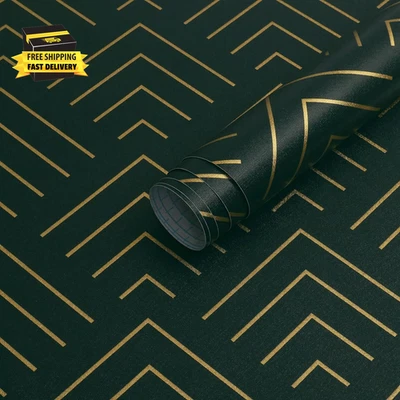 Peel and Stick Wallpaper Dark Green and Gold Wallpaper Geometric Wallpaper Dark  - Image 1 of 4