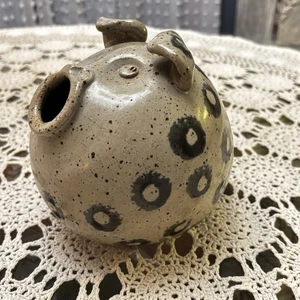 Adorable Spotted Pig  Piggy Bank Stoneware Clay Pottery  Unique Fun! Signed - Picture 1 of 12