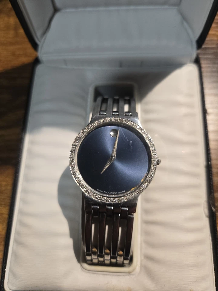 MOVADO MENS ESPERANZA STAINLESS STEEL BLUE DIAL DIAMOND WATCH - Image 1 of 4