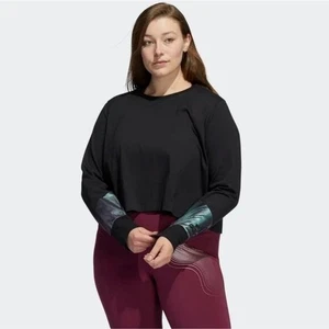 Adidas plus size black crew neck crop long sleeve shirt 2X NWT - Picture 1 of 9