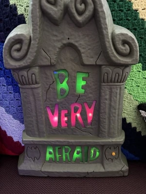Gemmy Halloween Be Very Afraid Headstone Tombstone Motion Activated Sounds Light - Image 1 of 4