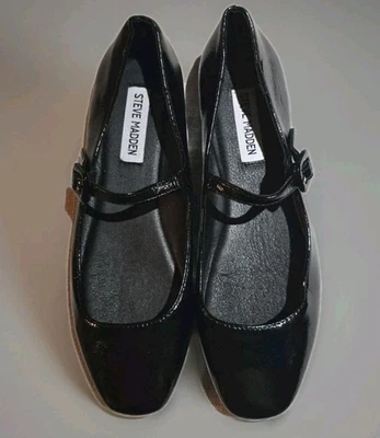 Steve Madden Black Patent Mary Jane Flats Shoes Buckle Strap Women's S 7M NWOB - Image 1 of 4