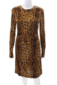 Tory Burch Womens Animal Print Long Sleeve Zipped Dress Brown Size M - Picture 1 of 7