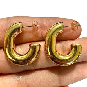 23mm Chunky Gold Hoop Earrings Stainless Steel 304 Thick Retro Hoops Gift Women - Picture 1 of 4
