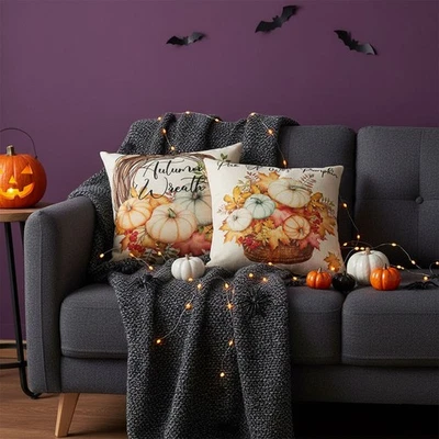 2PCS Thanksgiving Pumpkin Decorative Pillow Covers Cushion Case Sofa Bed Home - Image 1 of 4