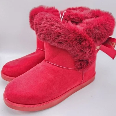 Juicy Couture King Cozy Cold Weather Boots Red Pull On Faux Suede Fur 8 NWT - Image 1 of 4