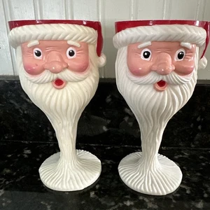 Set Of 2 Vintage Plastic Santa Christmas Goblet Stem Cup Easter Unlimited - Picture 1 of 8