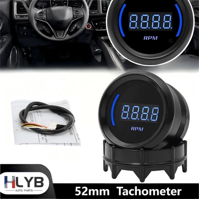 2" 52MM TACHOMETER DIGITAL BLUE LED 0-9000 RPM METER CAR GAUGE 1-8 CYLINDERS 12V - Image 1 of 4
