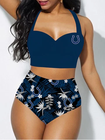 Indianapolis Colts 2 Pieces Halter Swimsuit High Waist Bikini Set Bathing Wear Cover