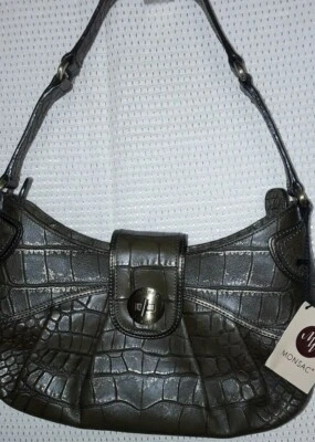 Bolso Hobo Pequeño Monsac Croco De Colección Nuevo con Etiquetas Cuero Italiano Oliva $328 Foto 1 de 4