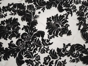 Black Damask velvet + See-through Chiffon Fabric 210cm x 148cm / Goth Gothic - Picture 1 of 2