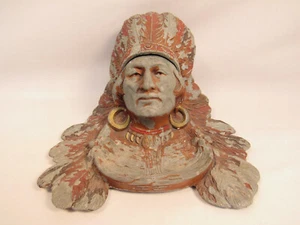 Large Antique Metal Indian Head Native American Inkwell - Picture 1 of 8