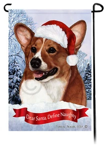 Dear Santa, Define Naughty Garden Flag - Red & White Pembroke Welsh Corgi 047A - Picture 1 of 1