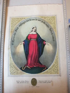 Heilige Maria hat geholfen - alte Farblithografie - ca. 1860/80    Votiv-Vorlage - Bild 1 von 3